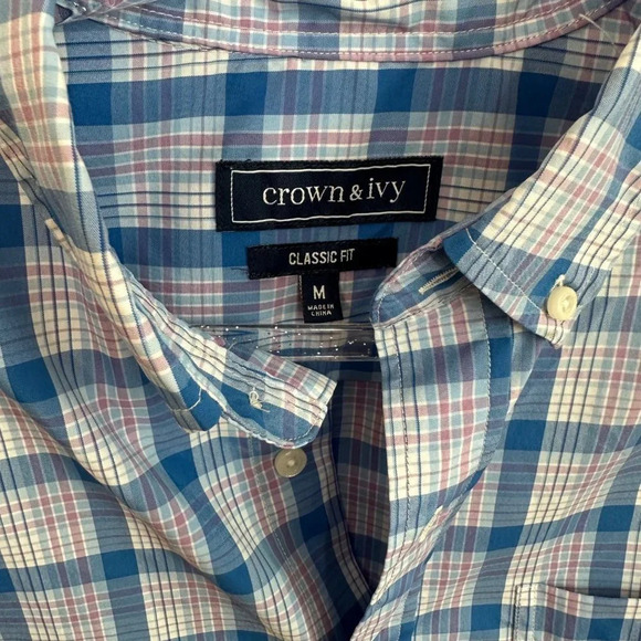 Crown & Ivy Blue Plaid Button Down Shirt M - Picture 3 of 4